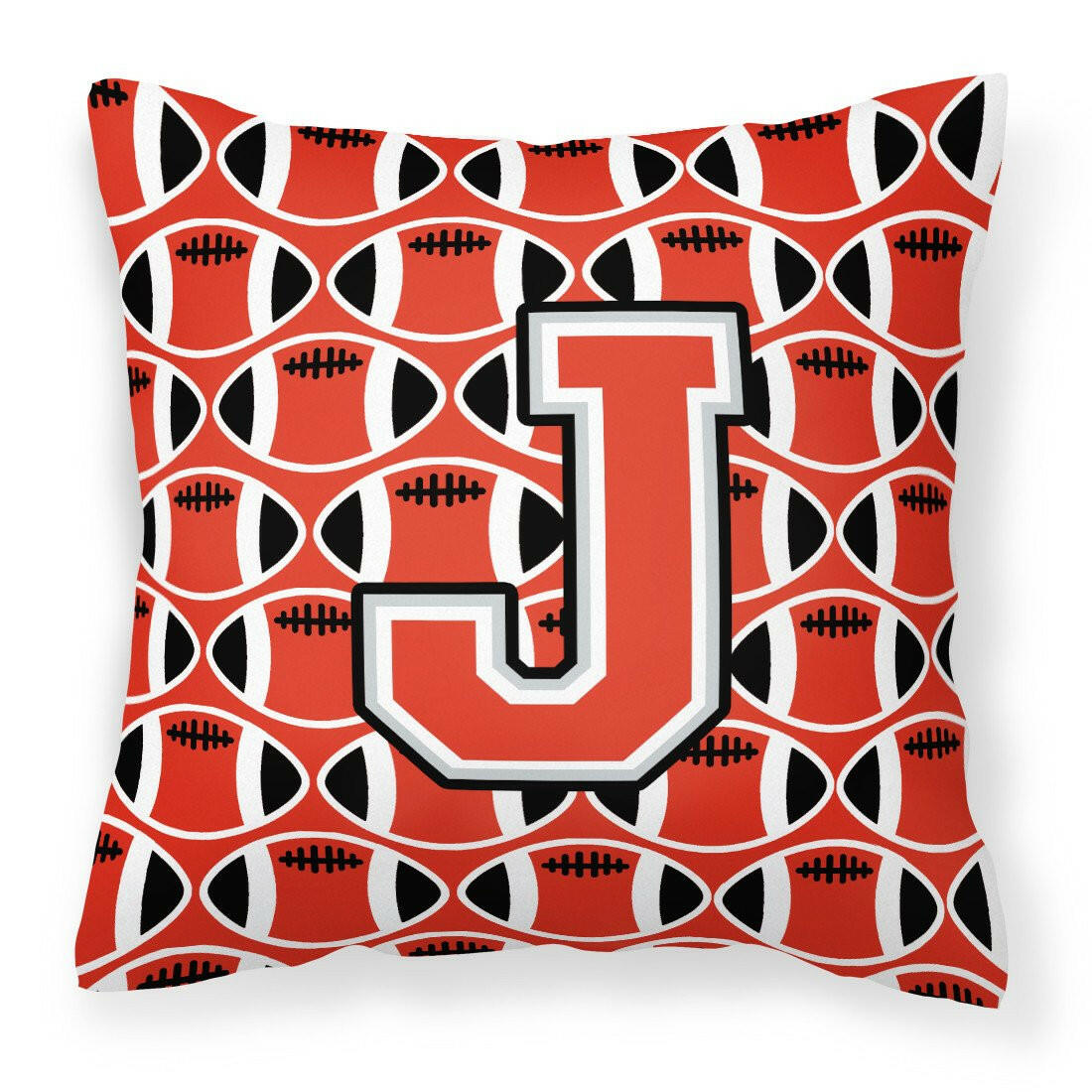 Letter J Football Scarlet and Grey Fabric Decorative Pillow CJ1067-JPW1414 by Caroline&#39;s Treasures