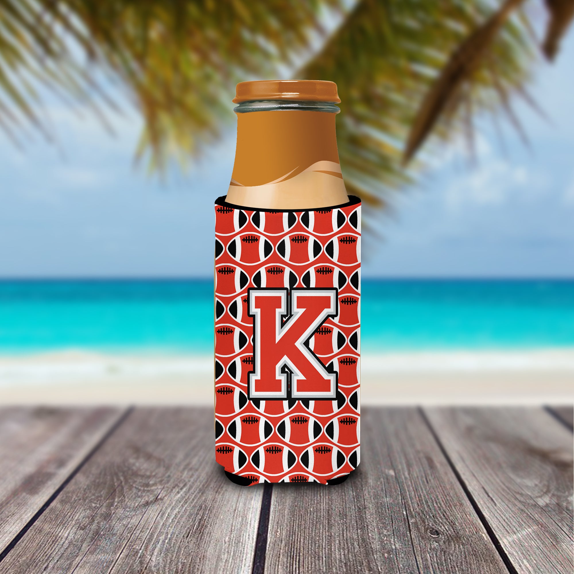 Letter K Football Scarlet and Grey Ultra Beverage Insulators for slim cans CJ1067-KMUK.