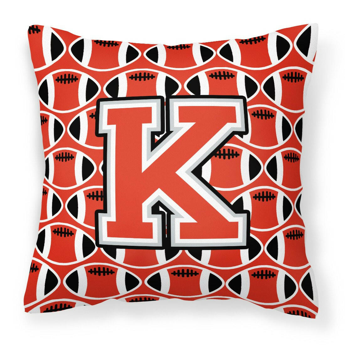 Letter K Football Scarlet and Grey Fabric Decorative Pillow CJ1067-KPW1414 by Caroline&#39;s Treasures