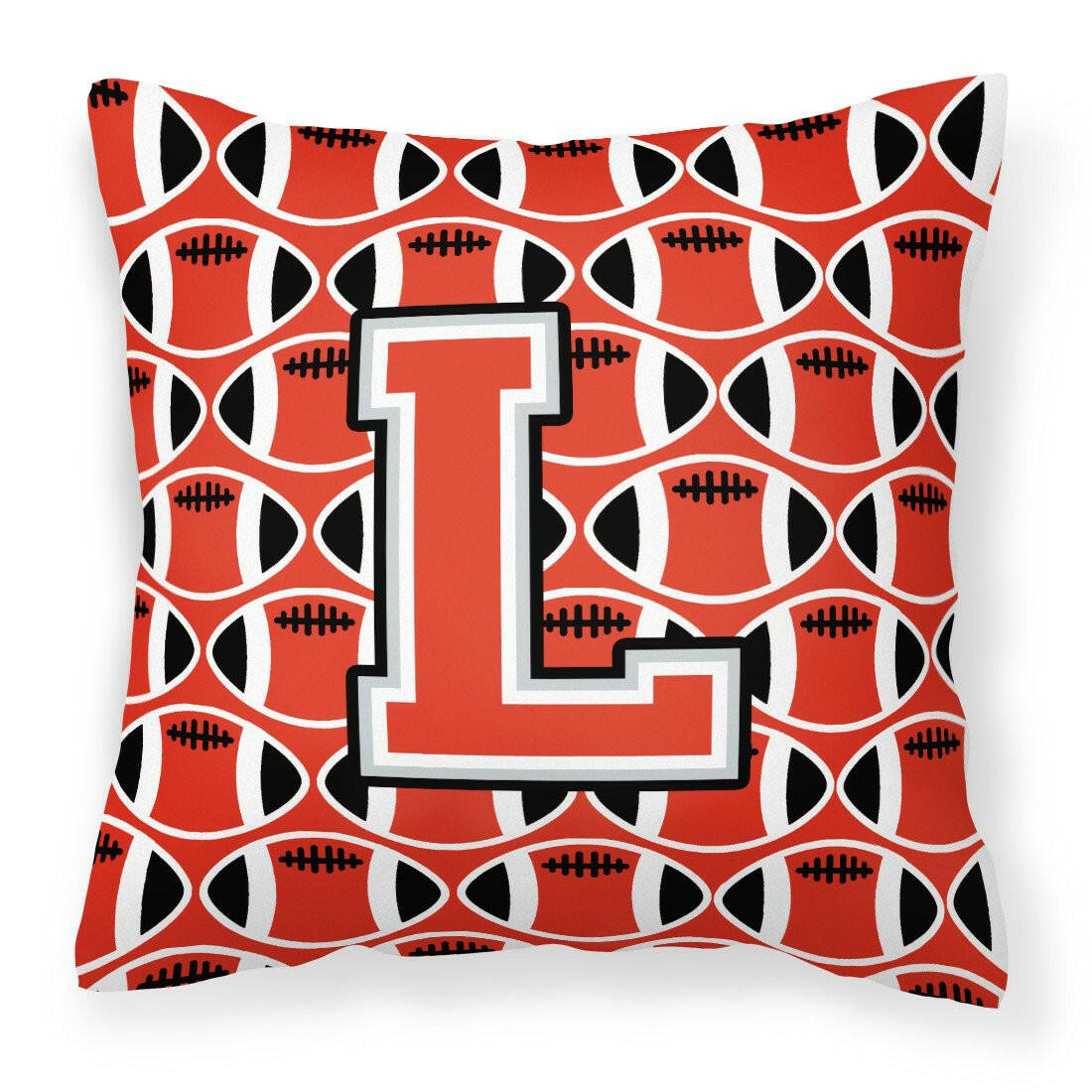 Letter L Football Scarlet and Grey Fabric Decorative Pillow CJ1067-LPW1414 by Caroline&#39;s Treasures