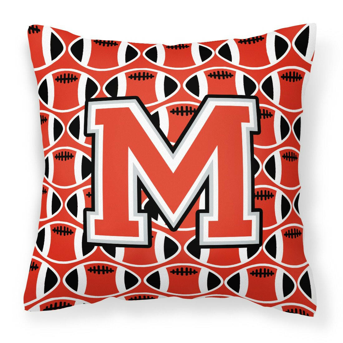 Letter M Football Scarlet and Grey Fabric Decorative Pillow CJ1067-MPW1414 by Caroline&#39;s Treasures