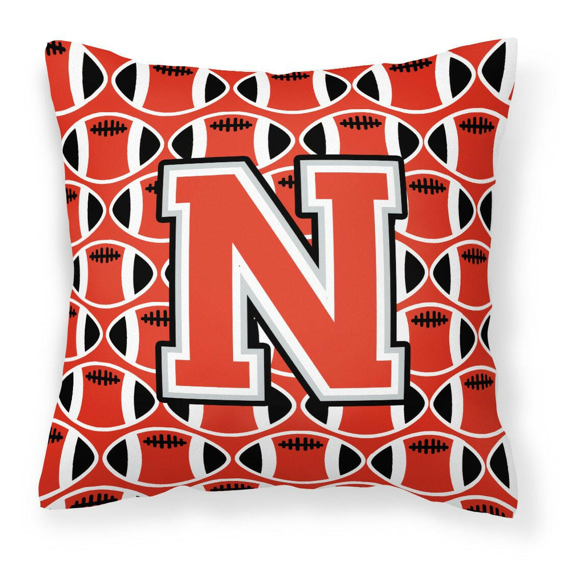 Letter N Football Scarlet and Grey Fabric Decorative Pillow CJ1067-NPW1414 by Caroline&#39;s Treasures