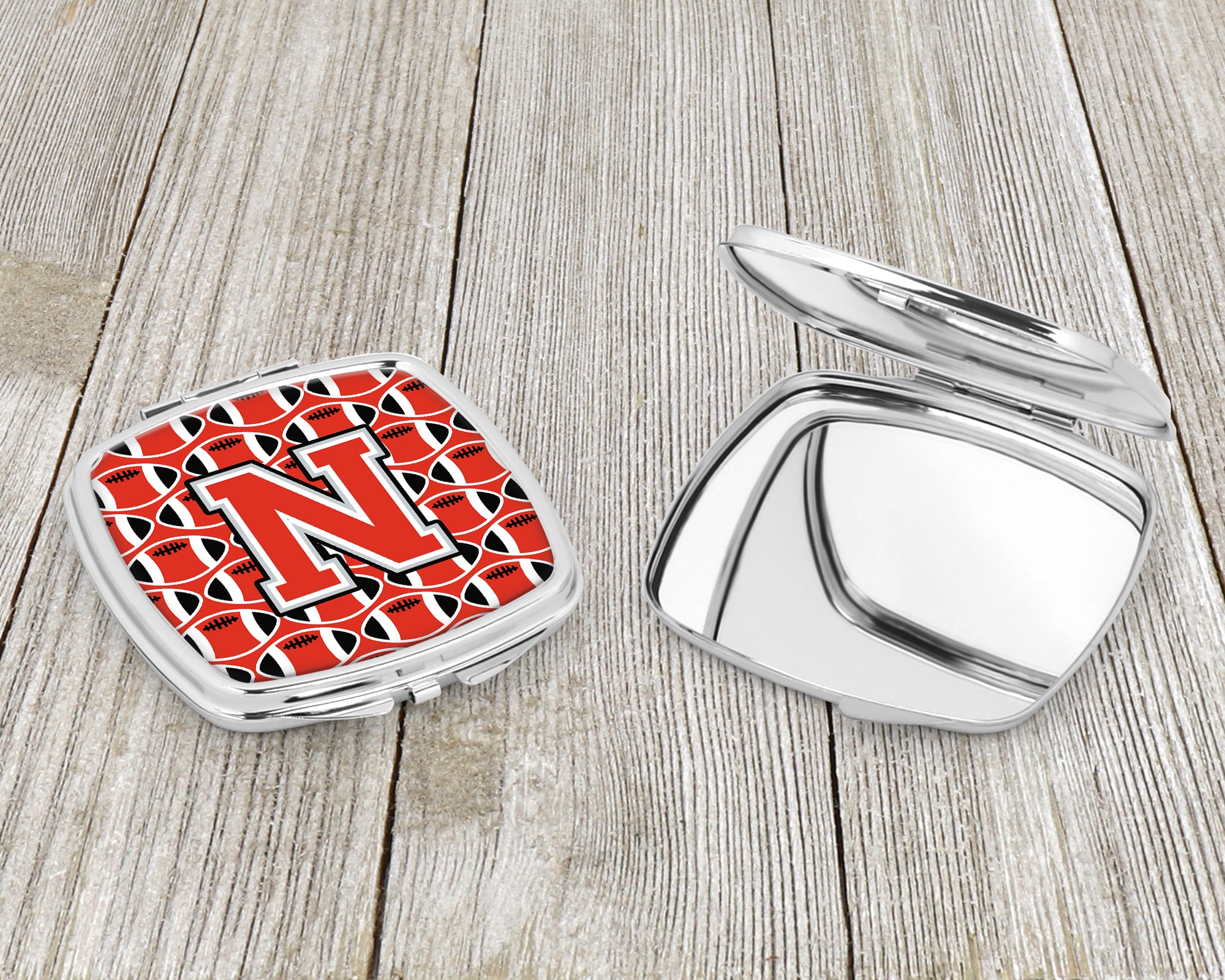 Letter N Football Scarlet and Grey Compact Mirror CJ1067-NSCM
