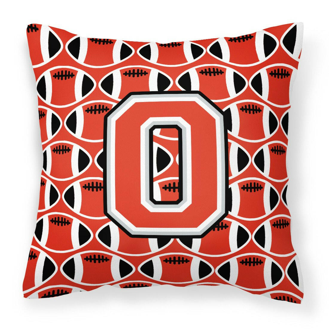 Letter O Football Scarlet and Grey Fabric Decorative Pillow CJ1067-OPW1414 by Caroline&#39;s Treasures
