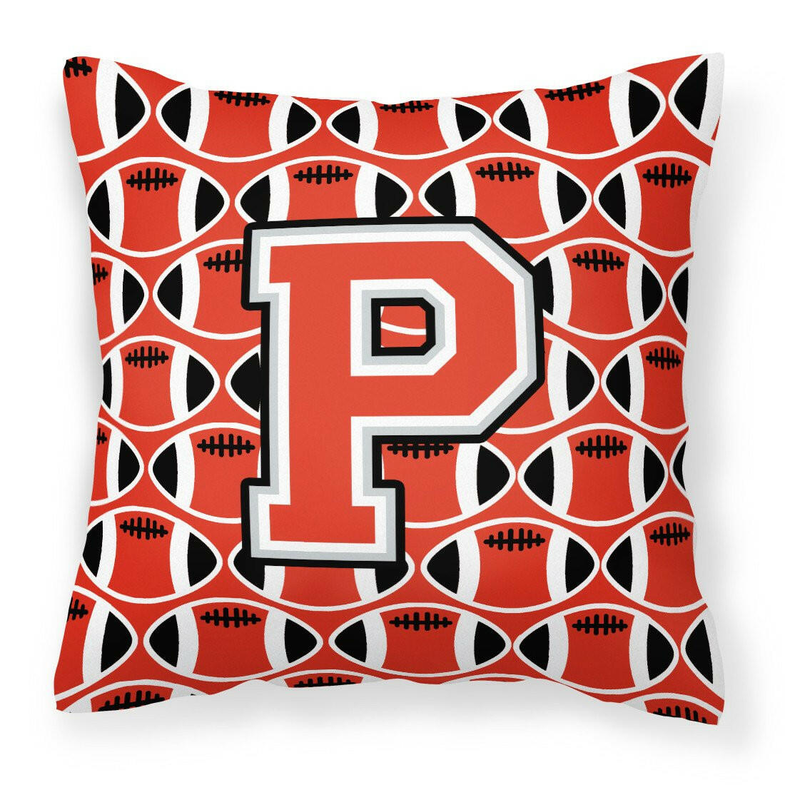 Letter P Football Scarlet and Grey Fabric Decorative Pillow CJ1067-PPW1414 by Caroline&#39;s Treasures