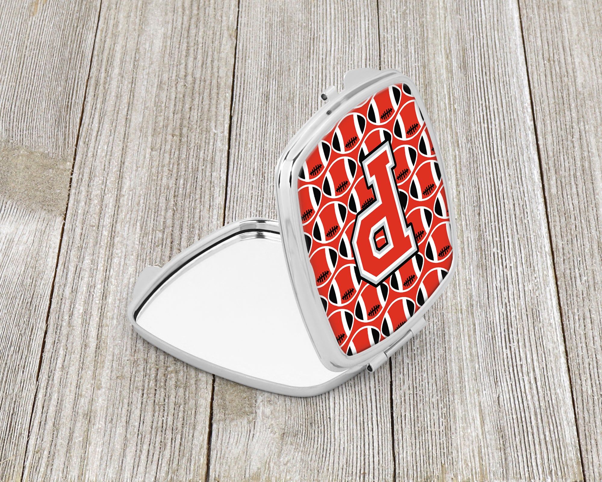Letter P Football Scarlet and Grey Compact Mirror CJ1067-PSCM  the-store.com.