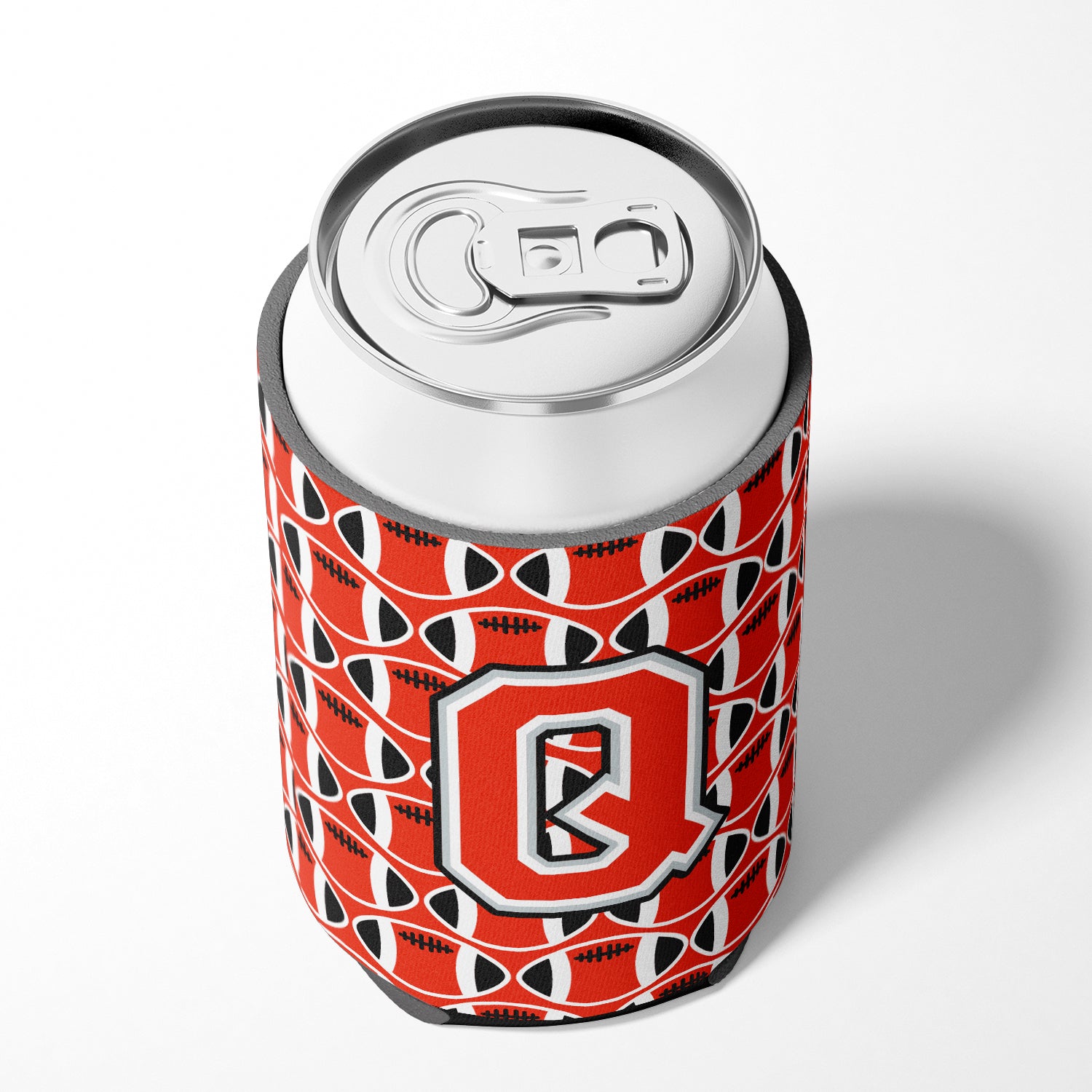 Letter Q Football Scarlet and Grey Can or Bottle Hugger CJ1067-QCC.