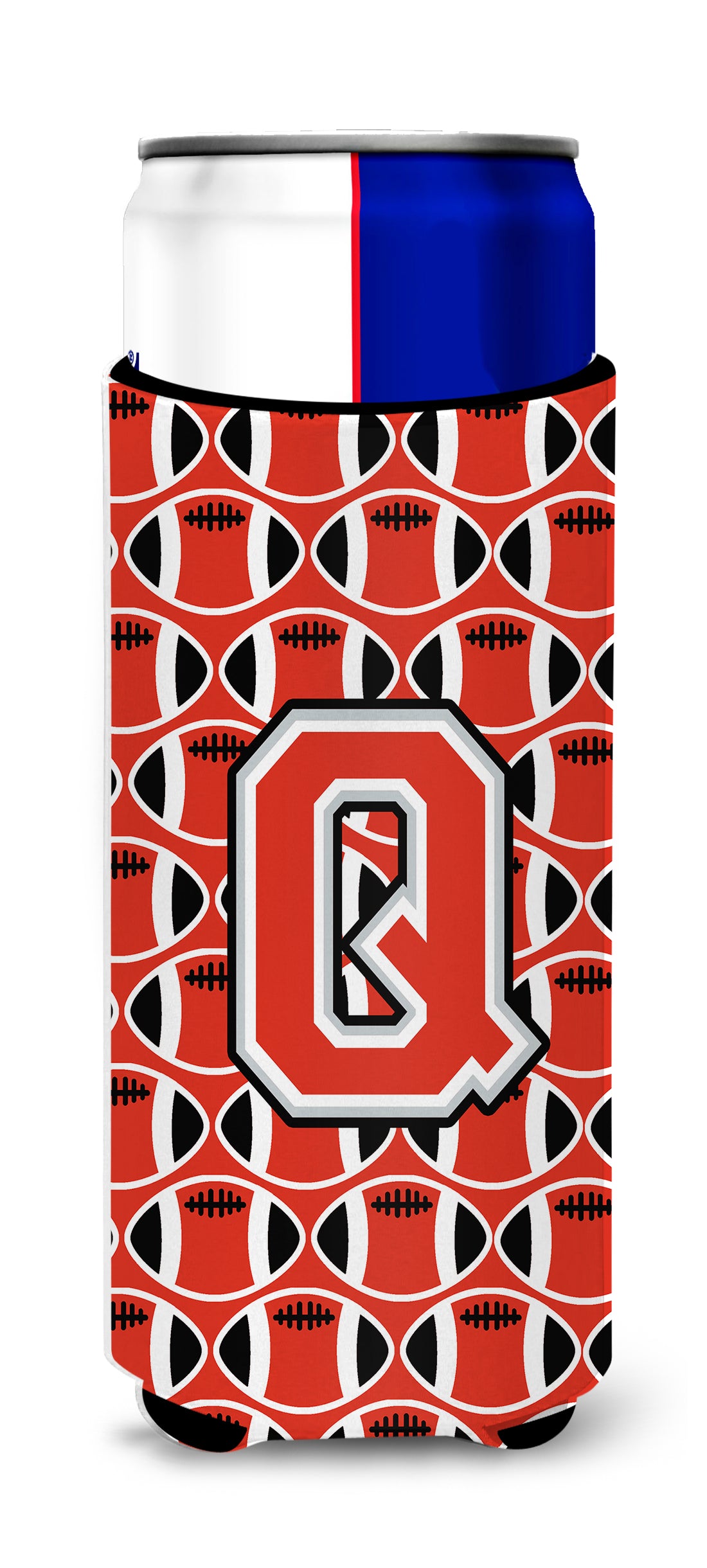 Letter Q Football Scarlet and Grey Ultra Beverage Insulators for slim cans CJ1067-QMUK.