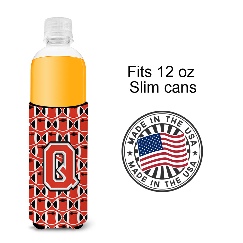 Letter Q Football Scarlet and Grey Ultra Beverage Insulators for slim cans CJ1067-QMUK.