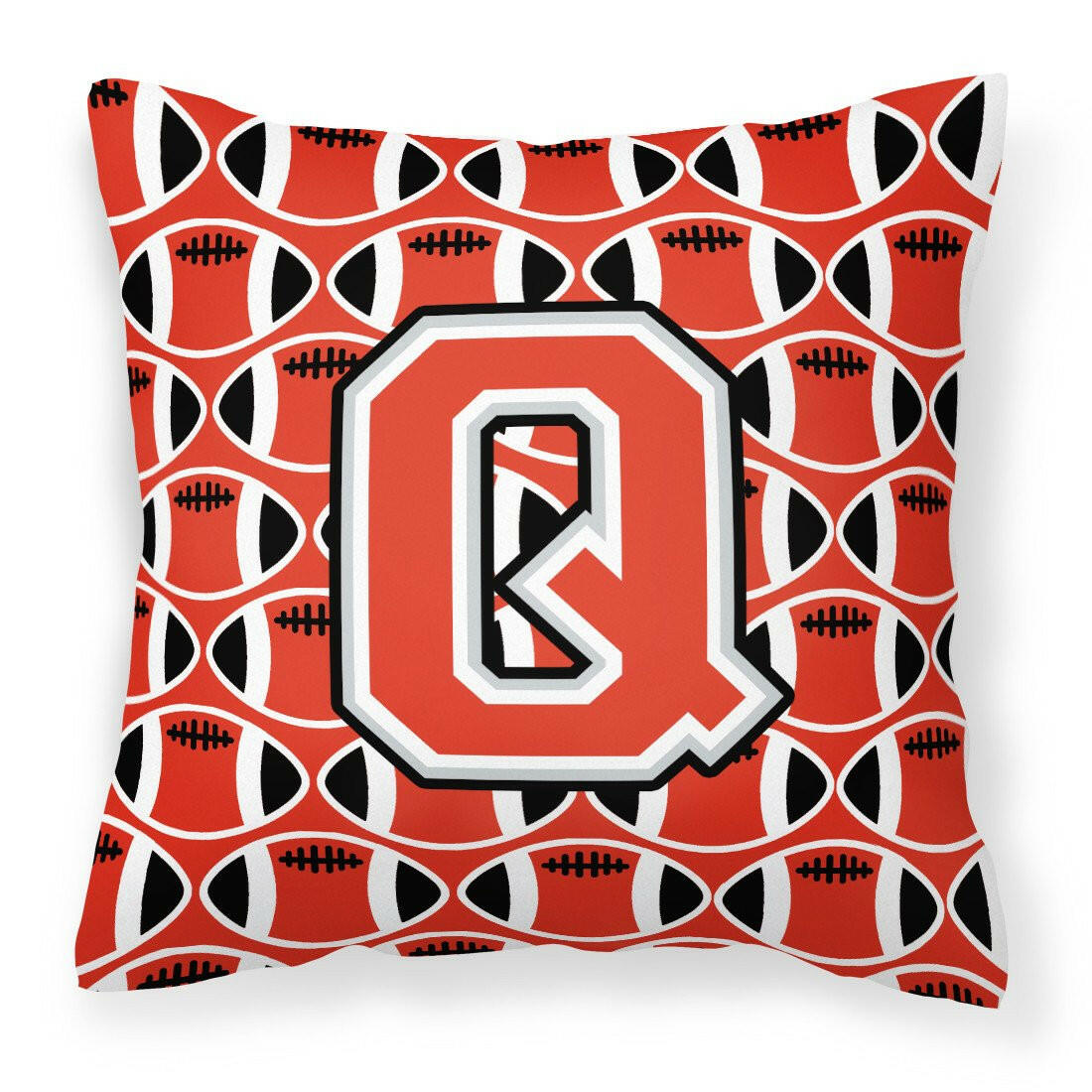 Letter Q Football Scarlet and Grey Fabric Decorative Pillow CJ1067-QPW1414 by Caroline&#39;s Treasures