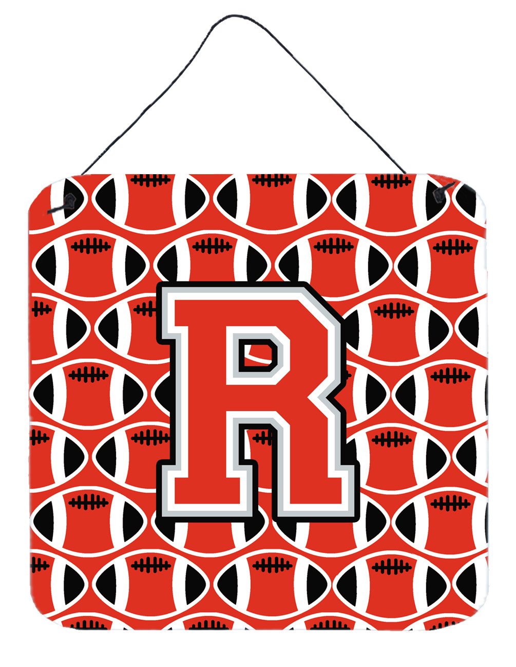 Letter R Football Scarlet and Grey Wall or Door Hanging Prints CJ1067-RDS66 by Caroline&#39;s Treasures