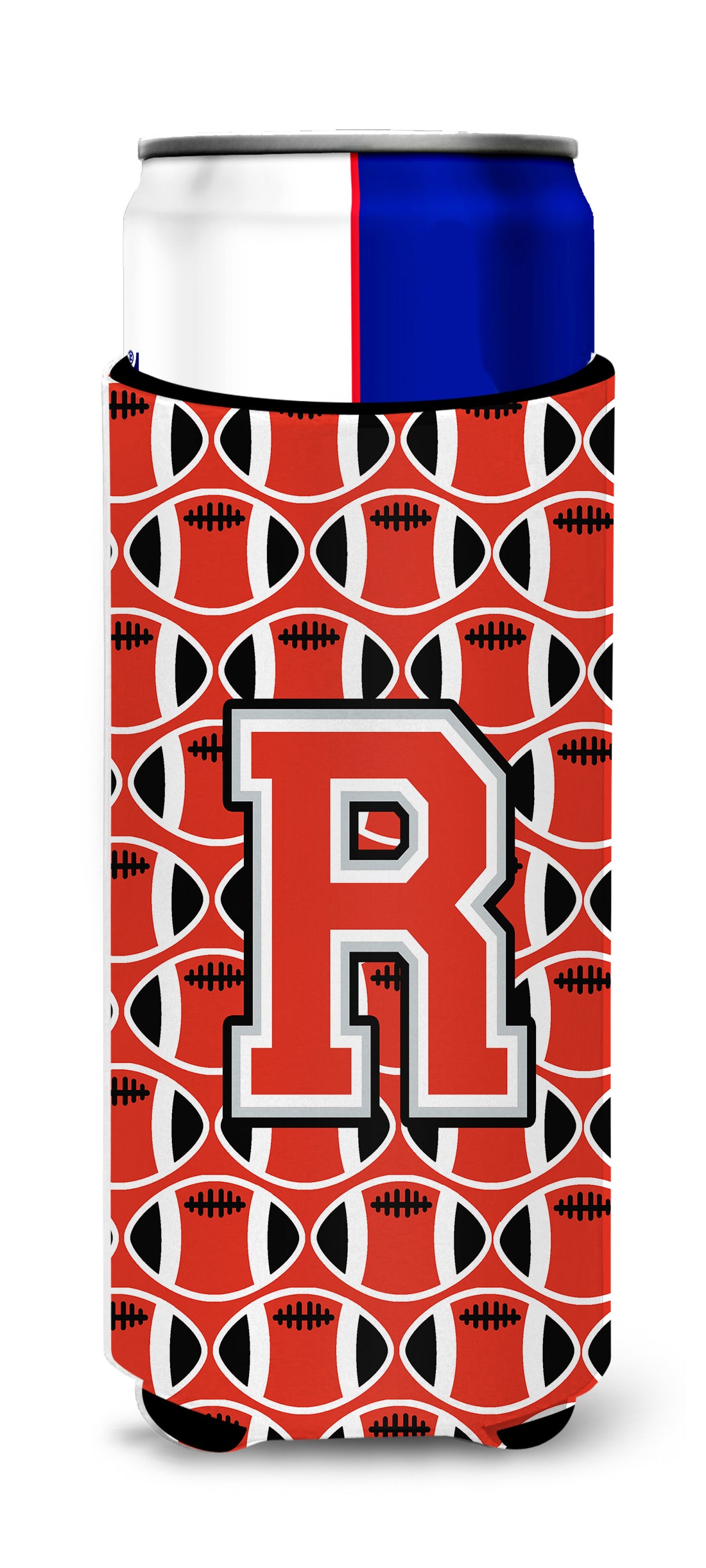 Letter R Football Scarlet and Grey Ultra Beverage Insulators for slim cans CJ1067-RMUK.