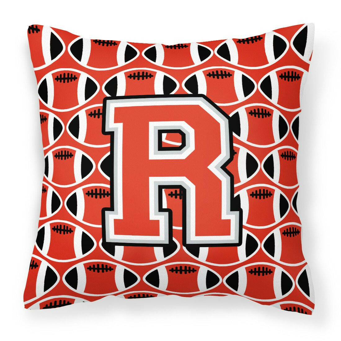 Letter R Football Scarlet and Grey Fabric Decorative Pillow CJ1067-RPW1414 by Caroline&#39;s Treasures