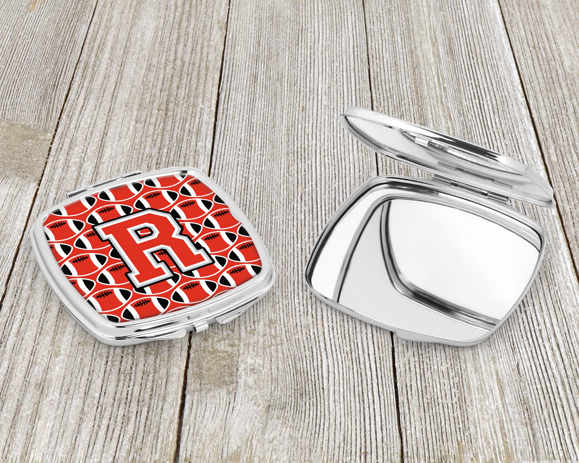 Letter R Football Scarlet and Grey Compact Mirror CJ1067-RSCM