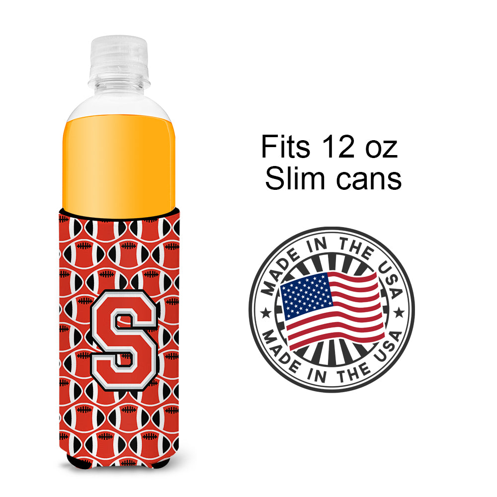 Letter S Football Scarlet and Grey Ultra Beverage Insulators for slim cans CJ1067-SMUK.