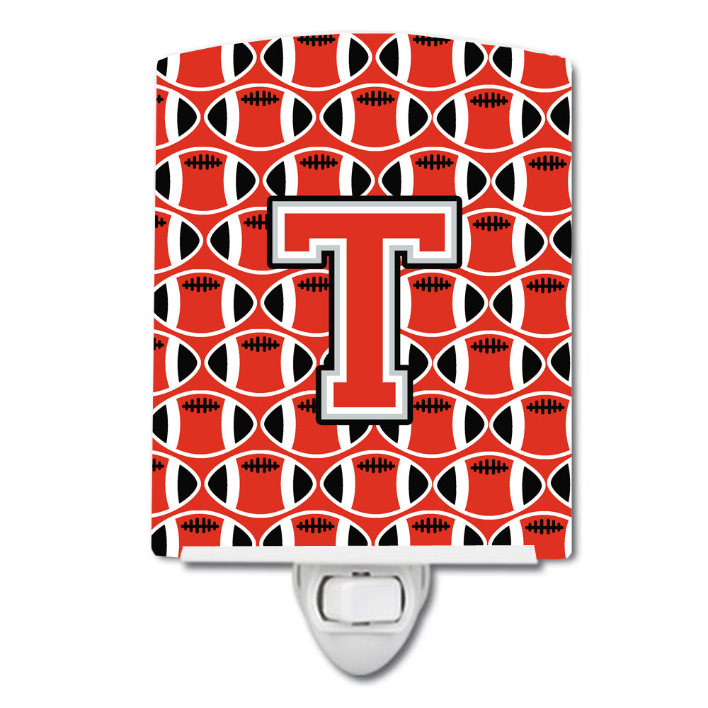 Letter T Football Scarlet and Grey Ceramic Night Light CJ1067-TCNL - the-store.com