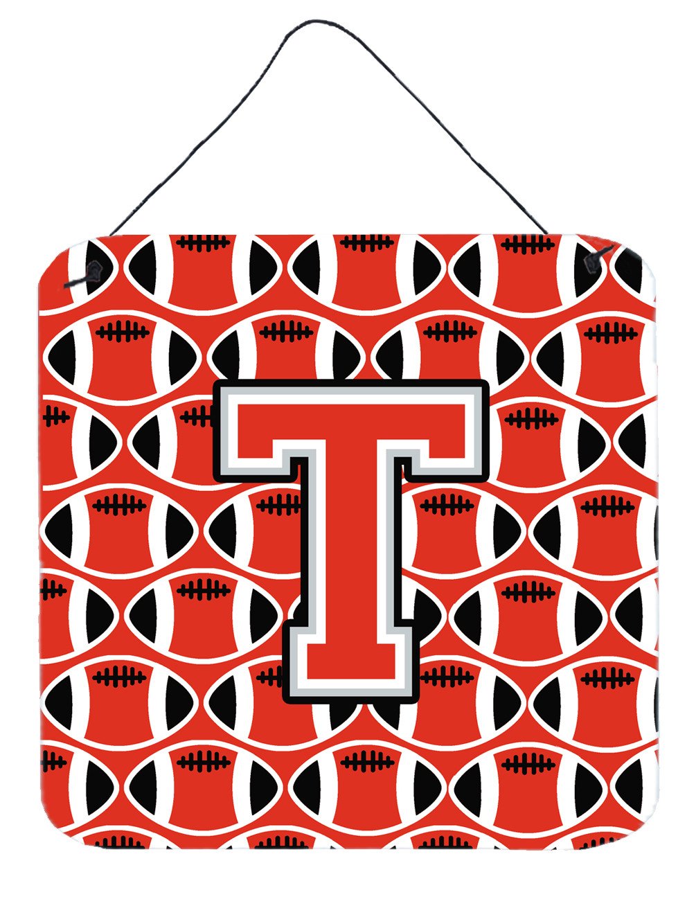 Letter T Football Scarlet and Grey Wall or Door Hanging Prints CJ1067-TDS66 by Caroline's Treasures