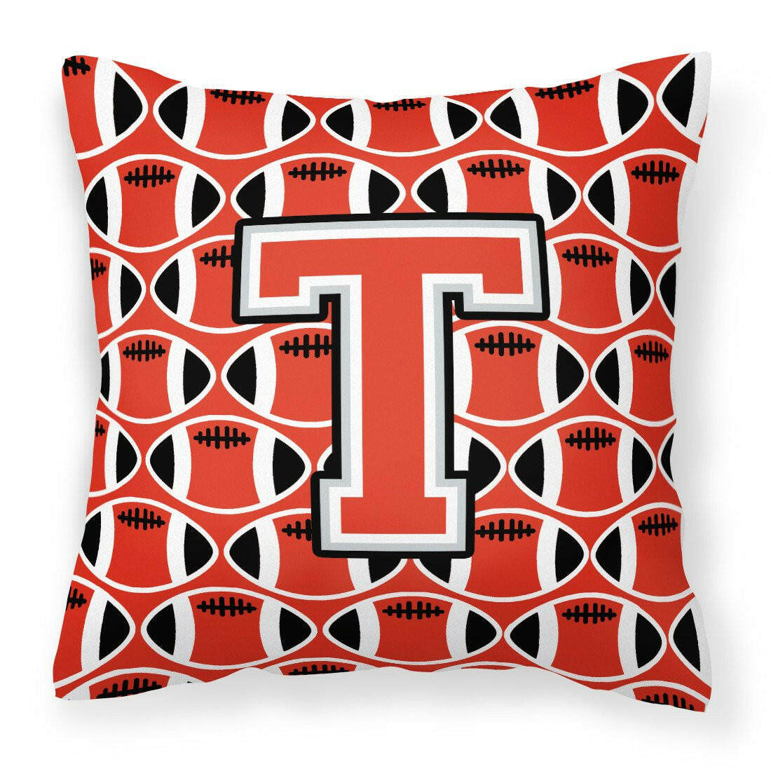 Letter T Football Scarlet and Grey Fabric Decorative Pillow CJ1067-TPW1414 by Caroline&#39;s Treasures