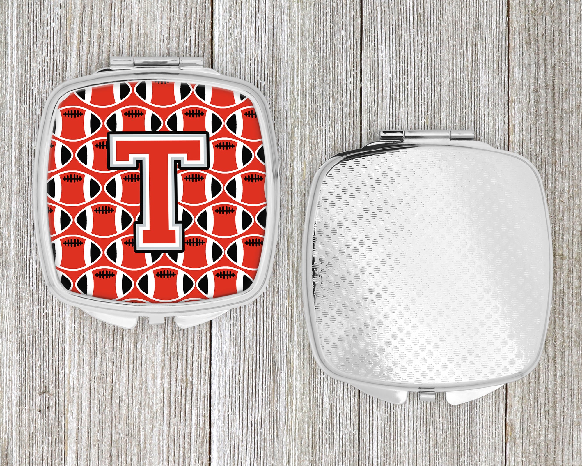 Letter T Football Scarlet and Grey Compact Mirror CJ1067-TSCM  the-store.com.