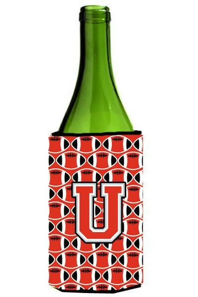 Letter U Football Scarlet and Grey Wine Bottle Beverage Insulator Hugger CJ1067-ULITERK by Caroline&#39;s Treasures
