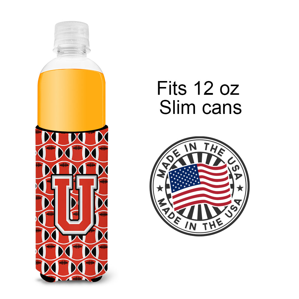 Letter U Football Scarlet and Grey Ultra Beverage Insulators for slim cans CJ1067-UMUK