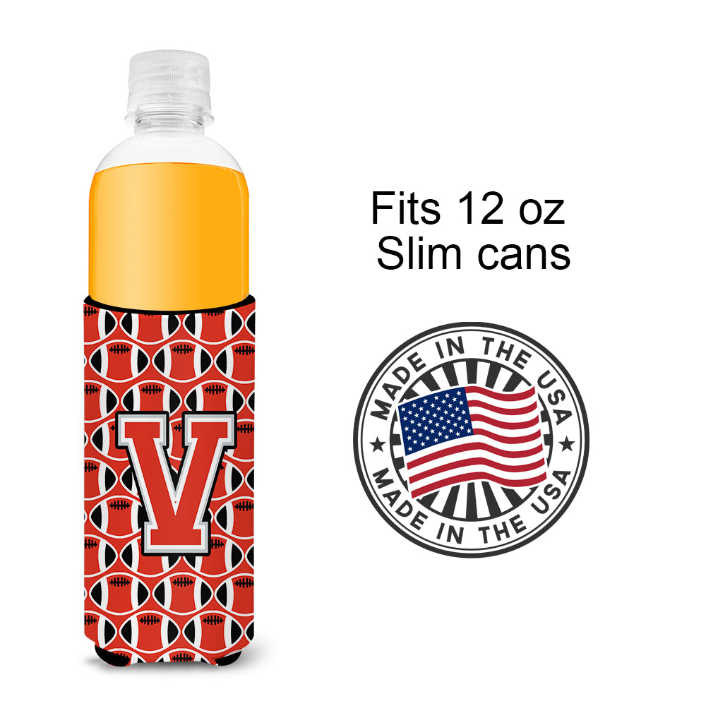 Letter V Football Scarlet and Grey Ultra Beverage Insulators for slim cans CJ1067-VMUK.