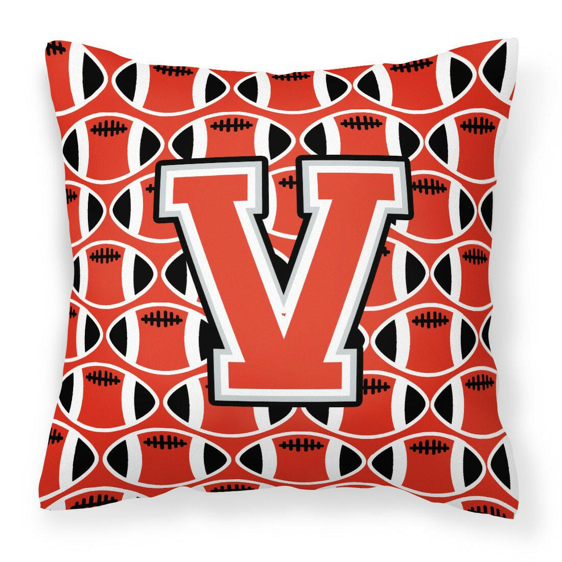 Letter V Football Scarlet and Grey Fabric Decorative Pillow CJ1067-VPW1414 by Caroline&#39;s Treasures