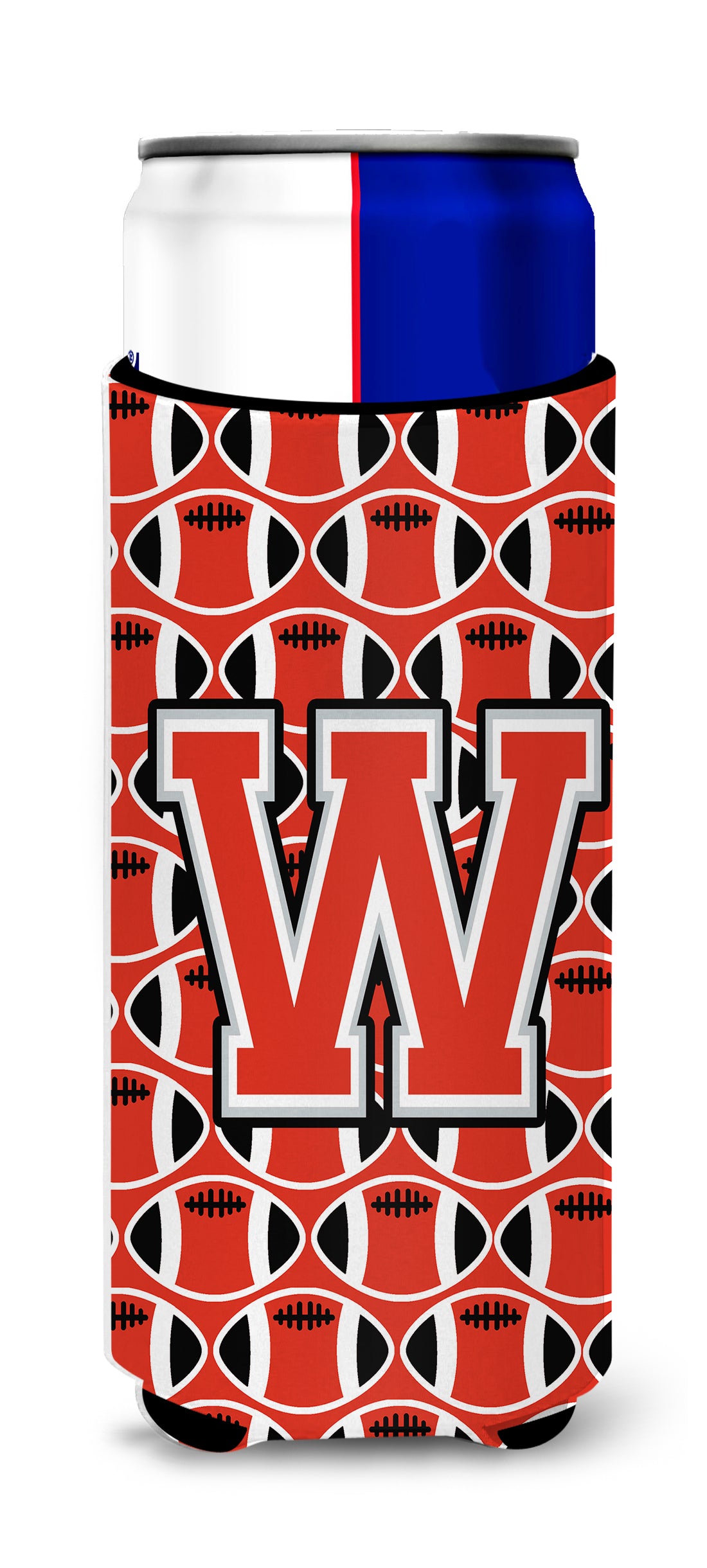 Letter W Football Scarlet and Grey Ultra Beverage Insulators for slim cans CJ1067-WMUK