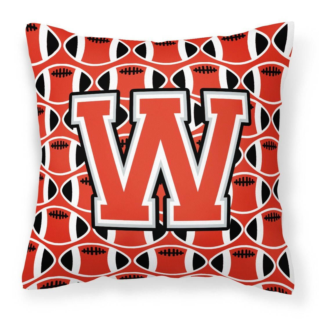 Letter W Football Scarlet and Grey Fabric Decorative Pillow CJ1067-WPW1414 by Caroline&#39;s Treasures