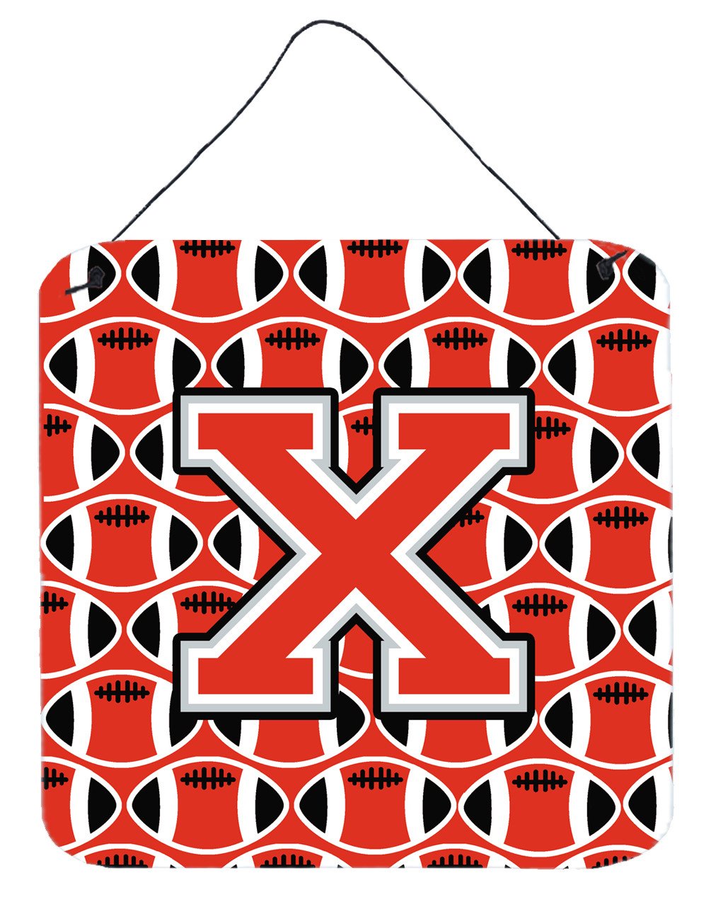 Letter X Football Scarlet and Grey Wall or Door Hanging Prints CJ1067-XDS66 by Caroline&#39;s Treasures