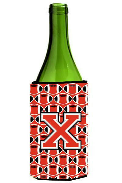 Letter X Football Scarlet and Grey Wine Bottle Beverage Insulator Hugger CJ1067-XLITERK by Caroline's Treasures