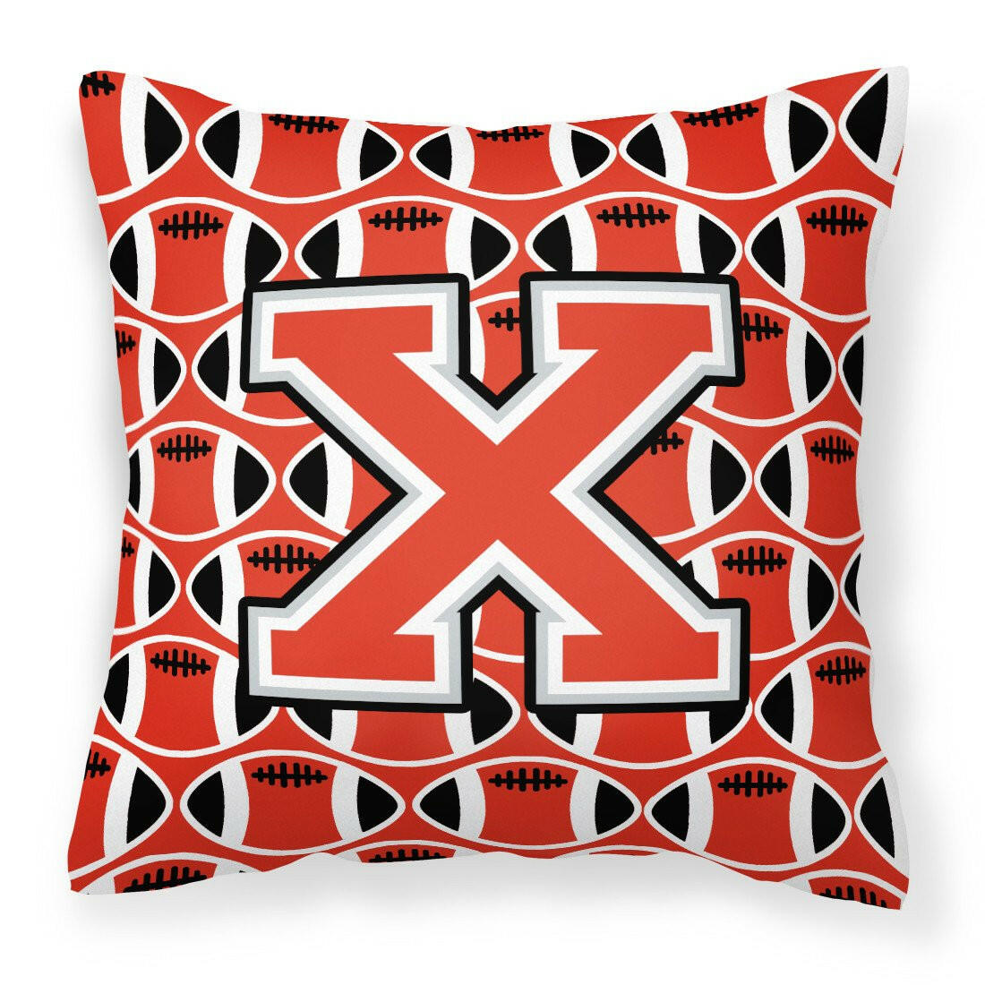 Letter X Football Scarlet and Grey Fabric Decorative Pillow CJ1067-XPW1414 by Caroline&#39;s Treasures