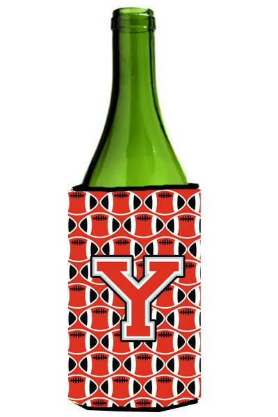 Letter Y Football Scarlet and Grey Wine Bottle Beverage Insulator Hugger CJ1067-YLITERK by Caroline&#39;s Treasures