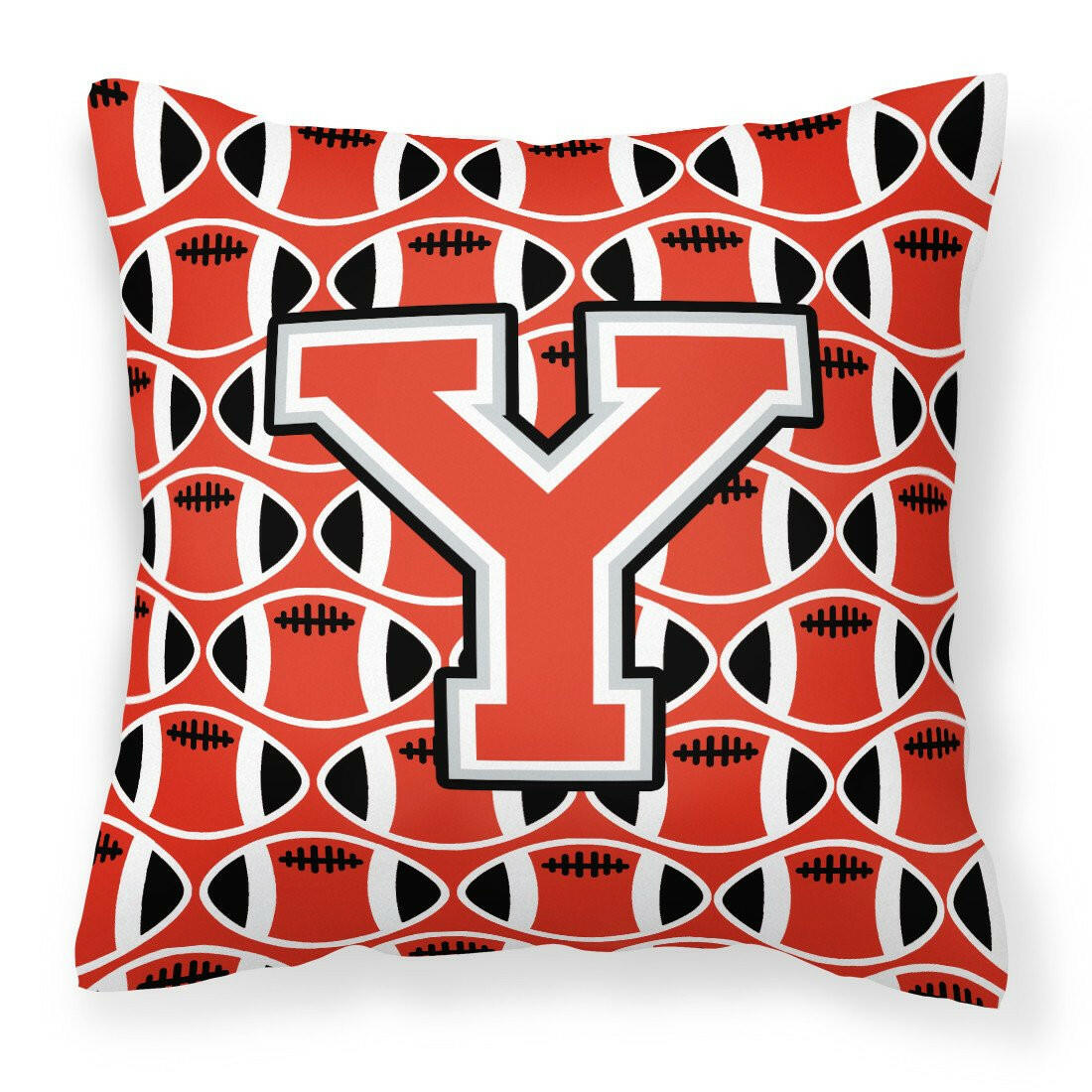 Letter Y Football Scarlet and Grey Fabric Decorative Pillow CJ1067-YPW1414 by Caroline&#39;s Treasures