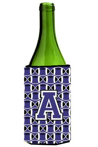 Letter A Football Purple and White Wine Bottle Beverage Insulator Hugger CJ1068-ALITERK by Caroline&#39;s Treasures