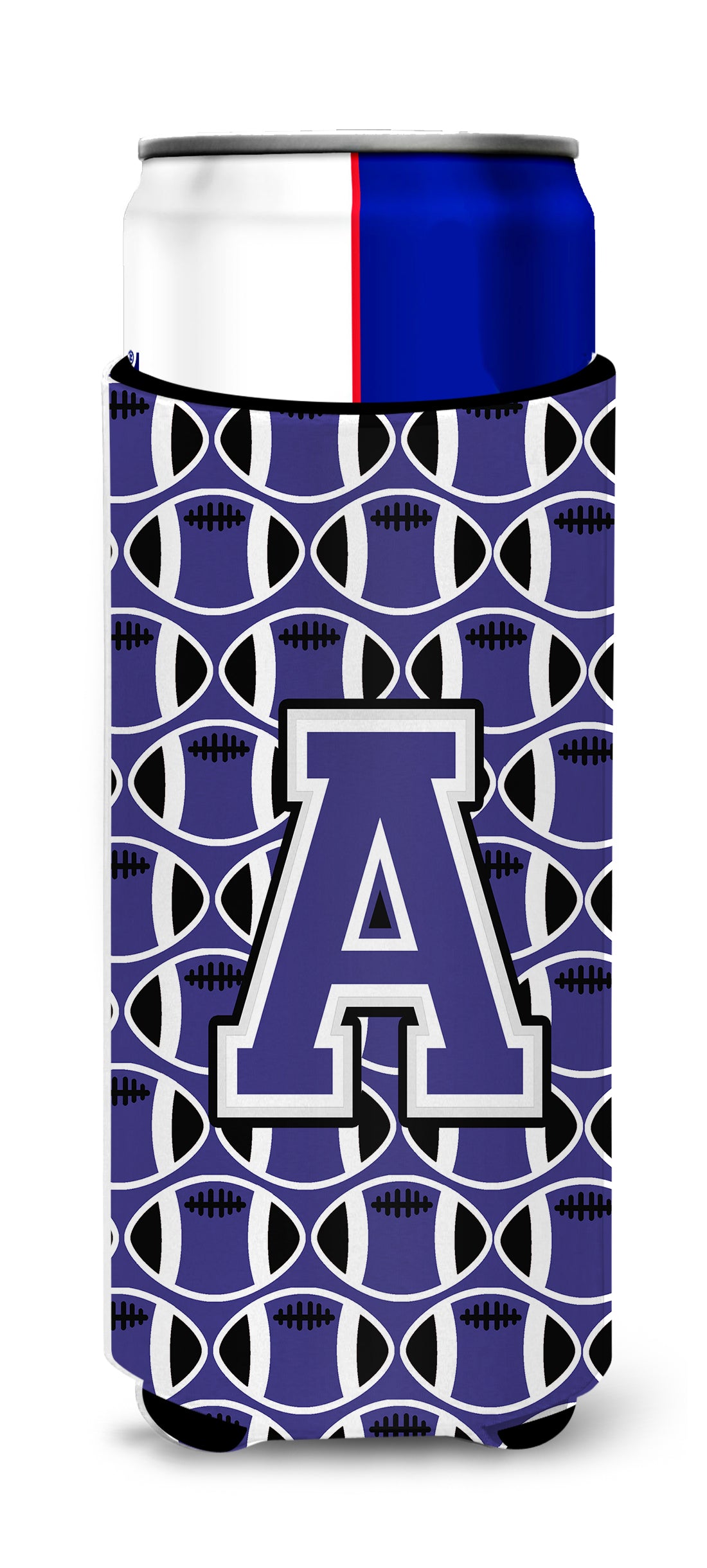Letter A Football Purple and White Ultra Beverage Insulators for slim cans CJ1068-AMUK