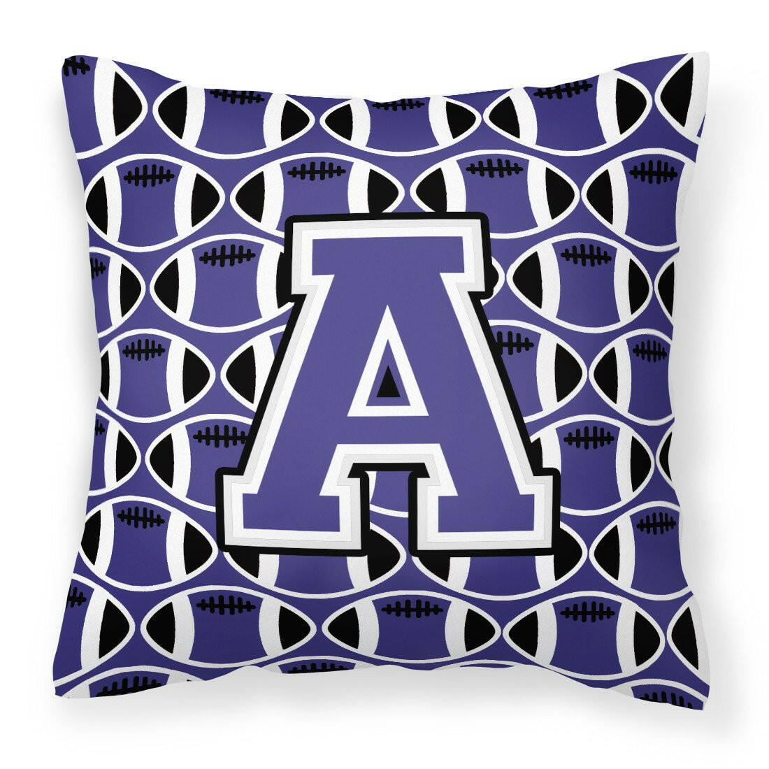 Letter A Football Purple and White Fabric Decorative Pillow CJ1068-APW1414 by Caroline&#39;s Treasures