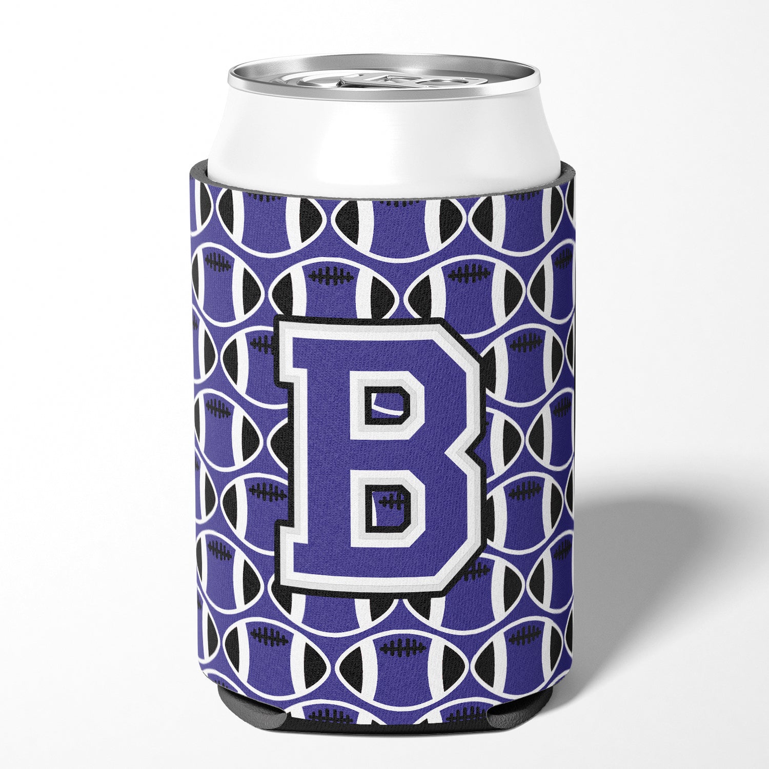 Letter B Football Purple and White Can or Bottle Hugger CJ1068-BCC