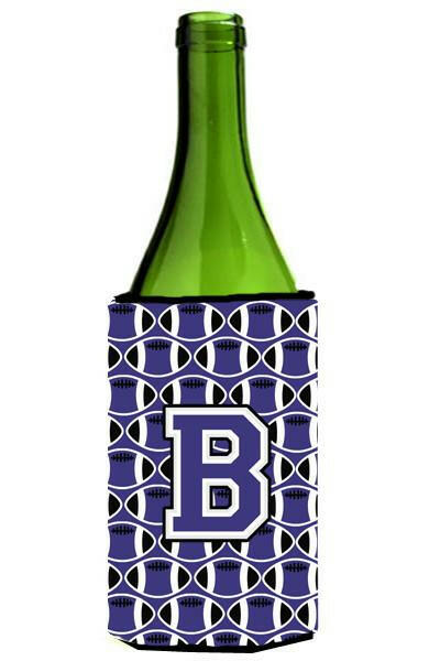 Letter B Football Purple and White Wine Bottle Beverage Insulator Hugger CJ1068-BLITERK by Caroline&#39;s Treasures