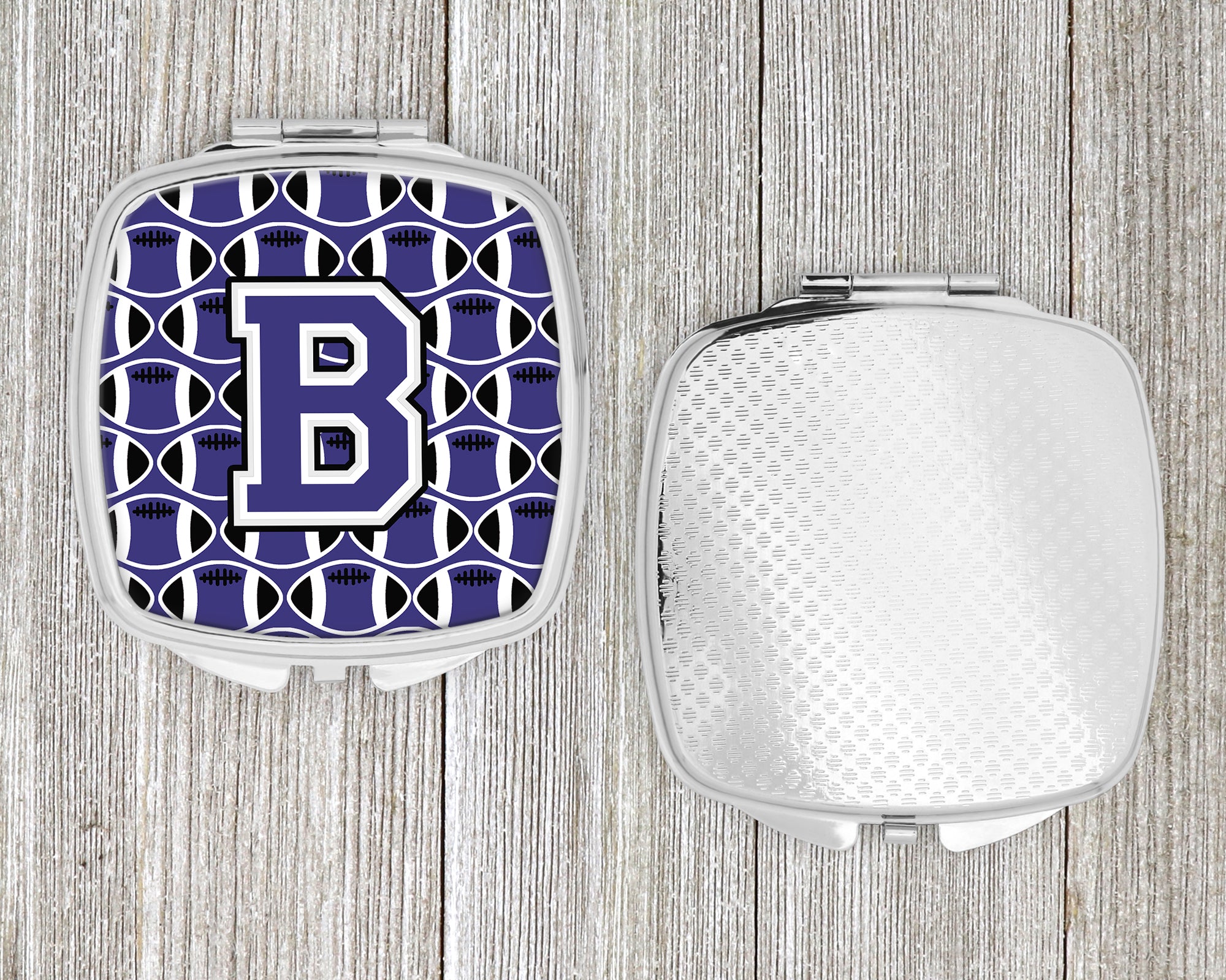 Letter B Football Purple and White Compact Mirror CJ1068-BSCM