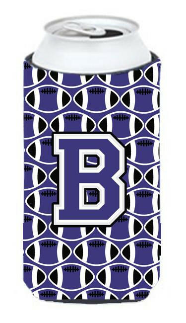 Letter B Football Purple and White Tall Boy Beverage Insulator Hugger CJ1068-BTBC by Caroline&#39;s Treasures