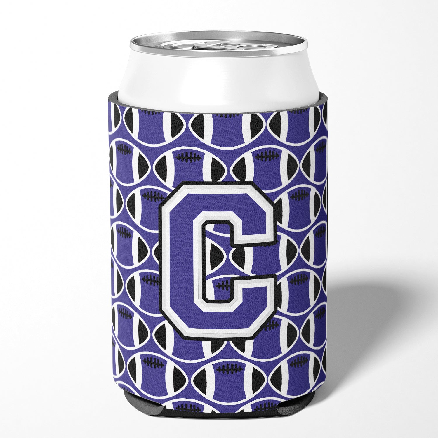 Letter C Football Purple and White Can or Bottle Hugger CJ1068-CCC