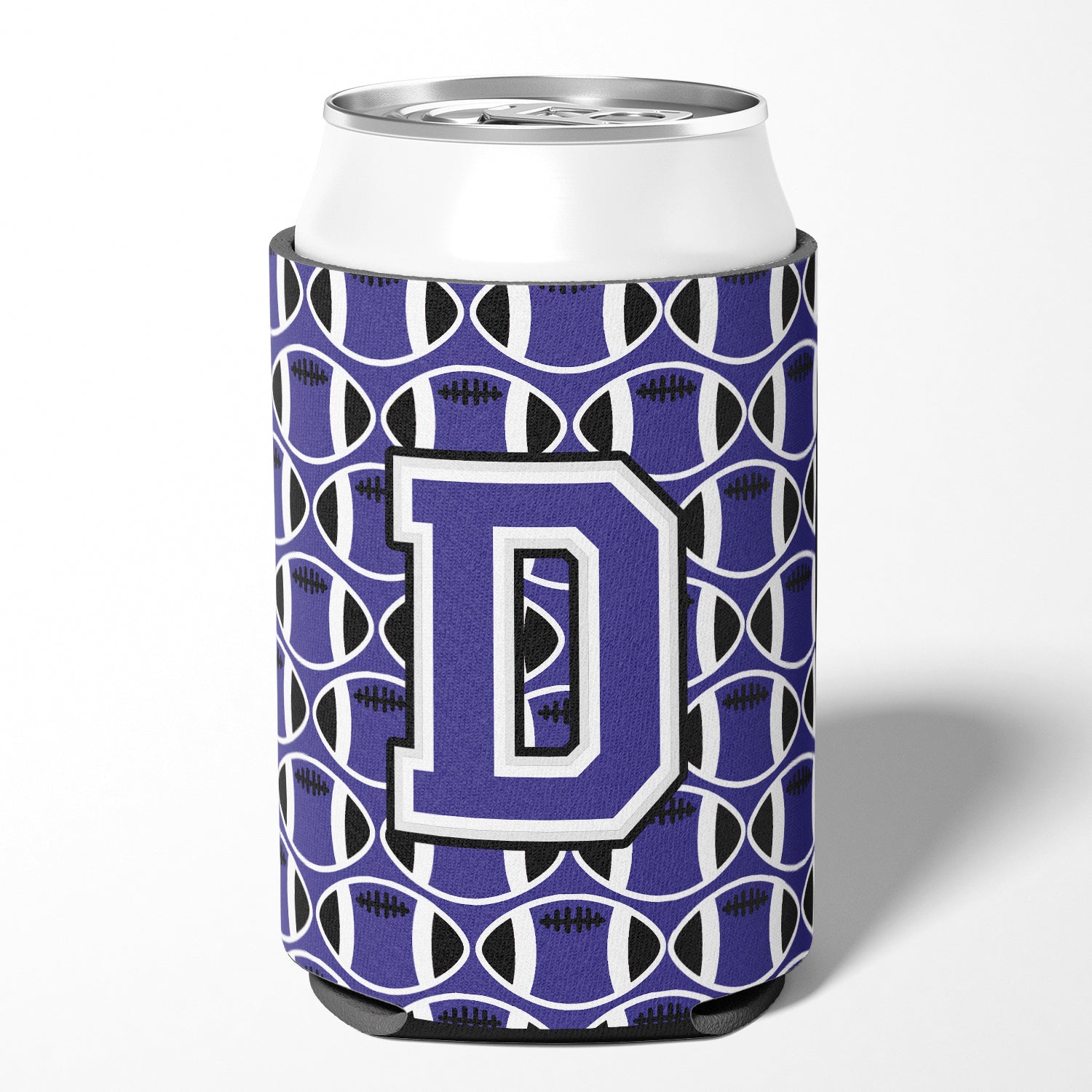 Letter D Football Purple and White Can or Bottle Hugger CJ1068-DCC