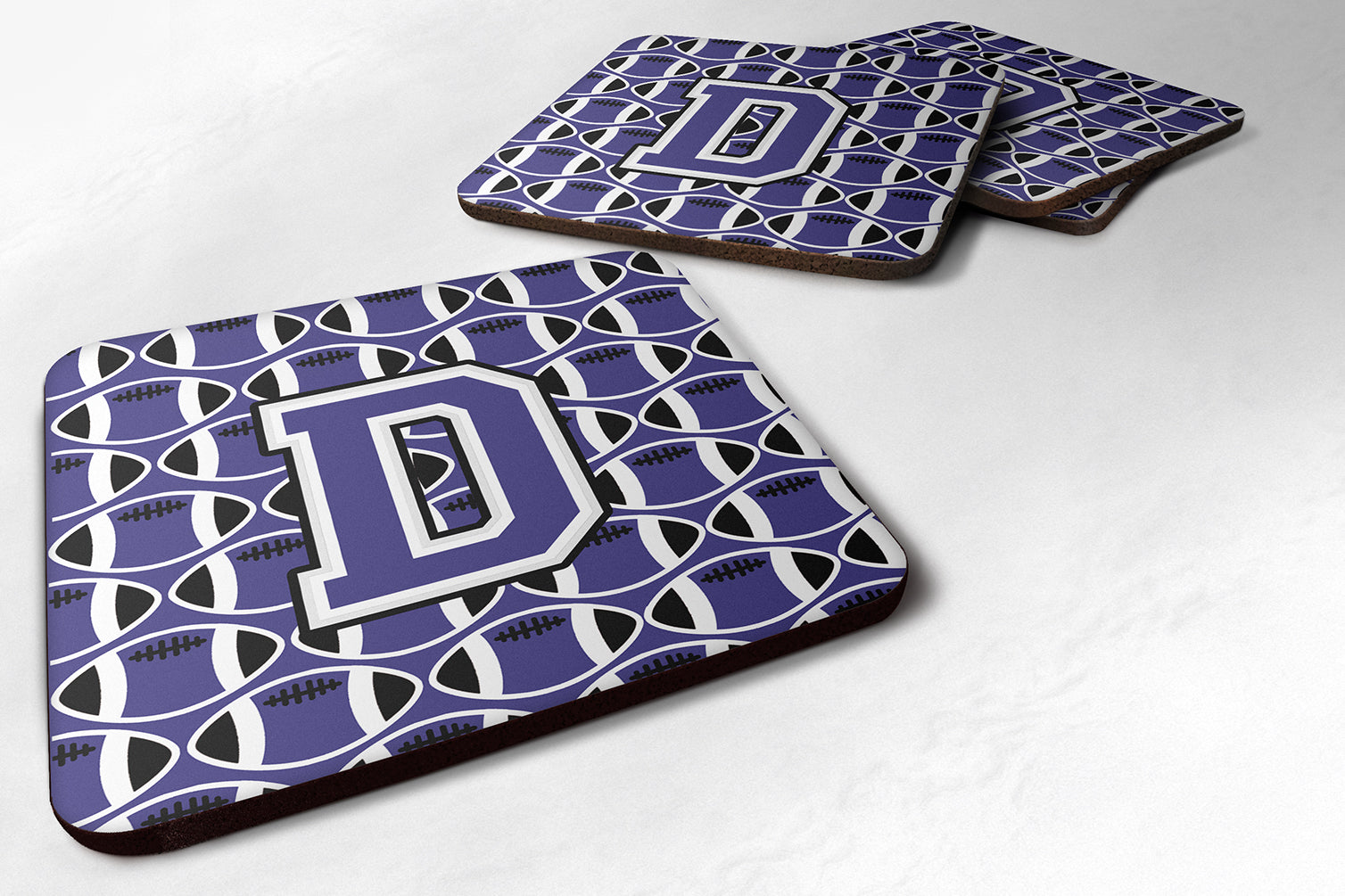 Letter D Football Purple and White Foam Coaster Set of 4 CJ1068-DFC - the-store.com