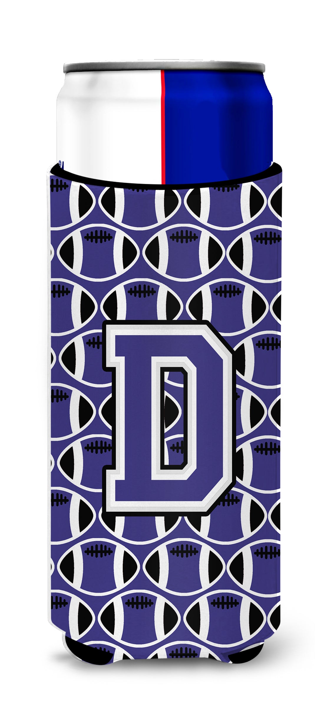 Letter D Football Purple and White Ultra Beverage Insulators for slim cans CJ1068-DMUK