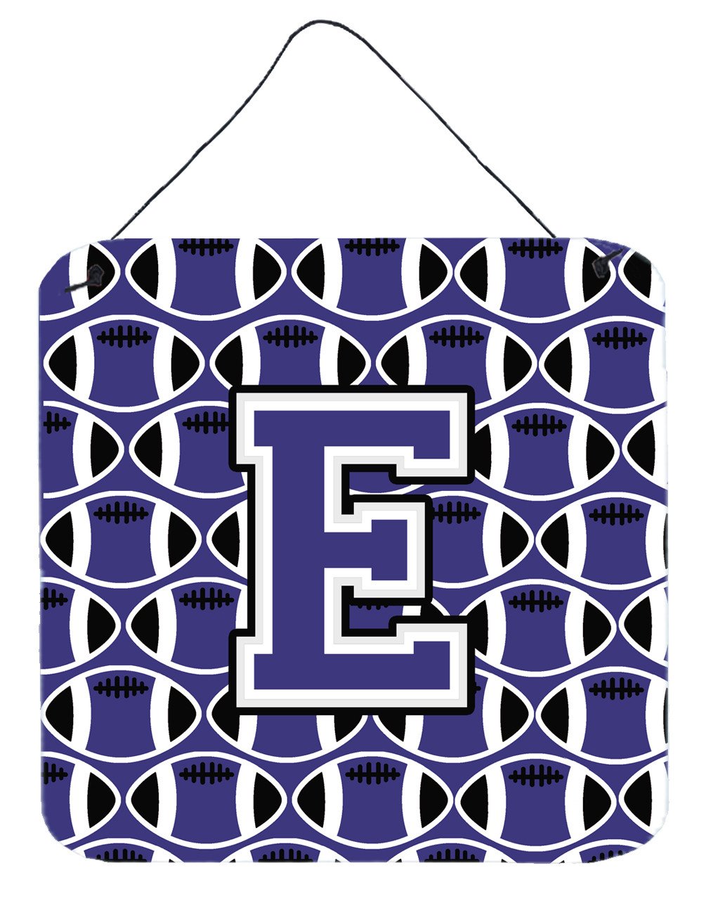 Letter E Football Purple and White Wall or Door Hanging Prints CJ1068-EDS66 by Caroline&#39;s Treasures
