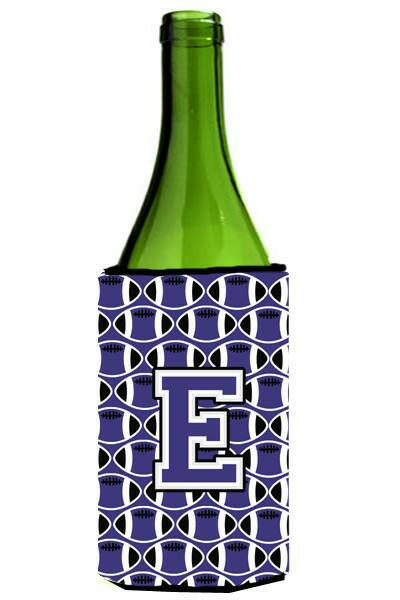 Letter E Football Purple and White Wine Bottle Beverage Insulator Hugger CJ1068-ELITERK by Caroline's Treasures