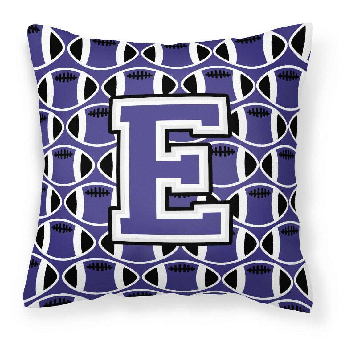 Letter E Football Purple and White Fabric Decorative Pillow CJ1068-EPW1414 by Caroline&#39;s Treasures