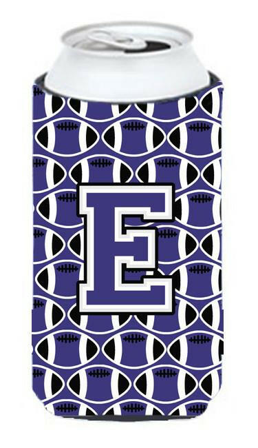 Letter E Football Purple and White Tall Boy Beverage Insulator Hugger CJ1068-ETBC by Caroline&#39;s Treasures