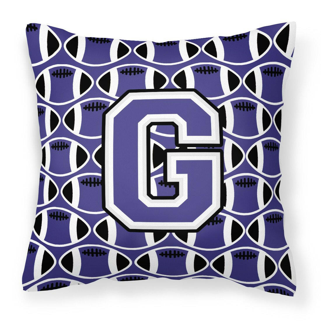 Letter G Football Purple and White Fabric Decorative Pillow CJ1068-GPW1414 by Caroline&#39;s Treasures